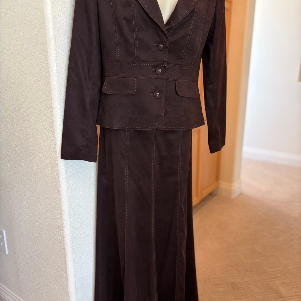 Next Chocolate Brown Suede Two-Piece Skirt Set - Picture 2 of 16